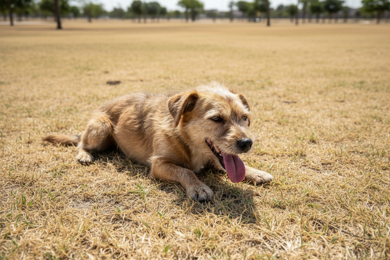 Erschöpfter Hund im Park